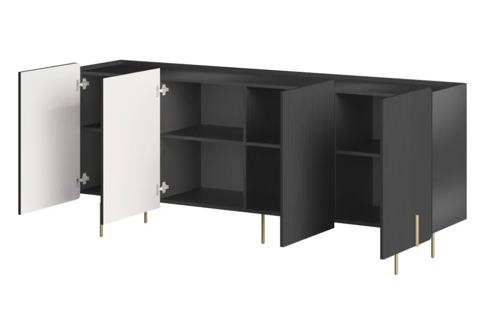 MALMI Komoda 200 4D - czarny / złote nogi