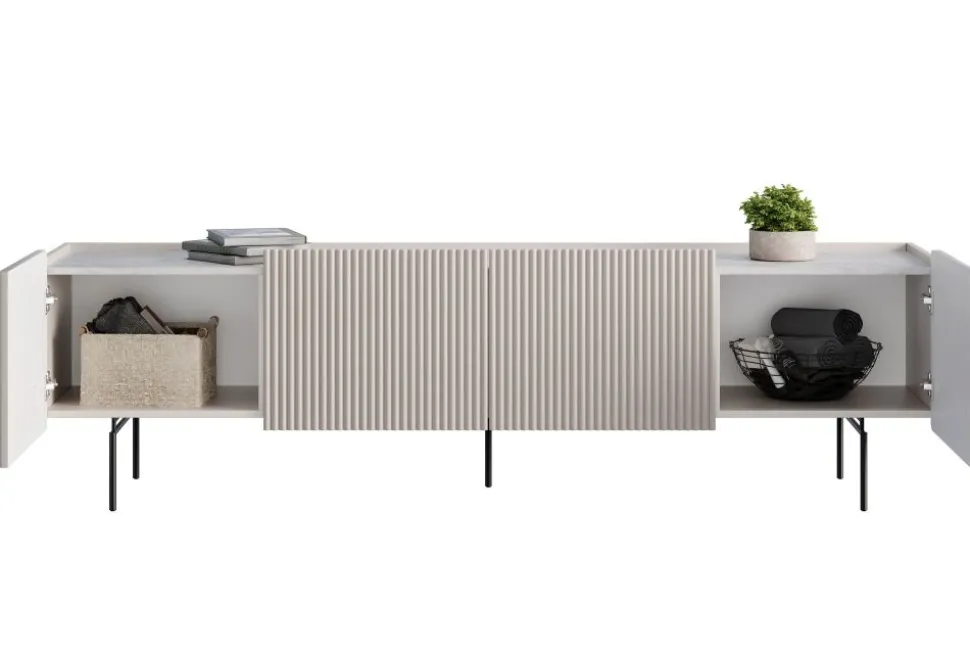 MALMI Szafka RTV 200 2D2SZ - cashmere / crema bianca / czarne nogi