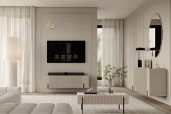 MALMI Szafka RTV 150 2D1SZ - cashmere / crema bianca  / czarny / wisząca
