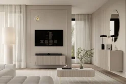 MALMI Szafka RTV 150 2D1SZ - cashmere / crema bianca / złoty / wisząca