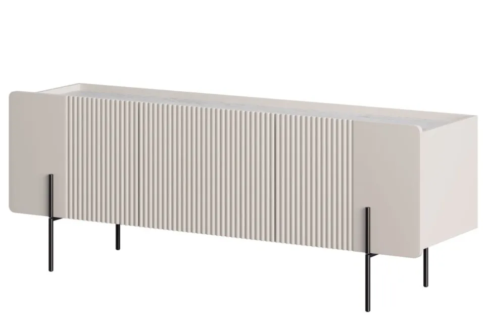 MALMI Szafka RTV 150 2D1SZ - cashmere / crema bianca / czarne nogi
