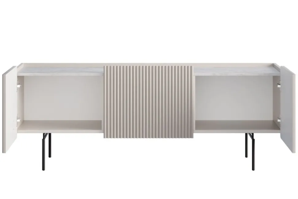 MALMI Szafka RTV 150 2D1SZ - cashmere / crema bianca / czarne nogi