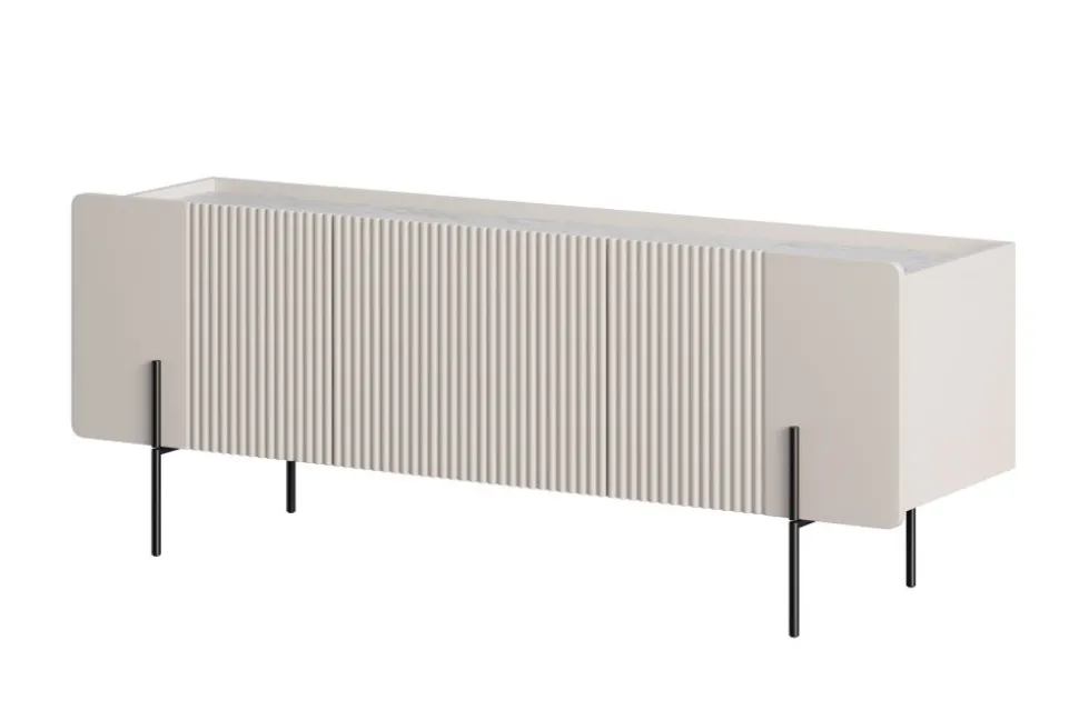 MALMI Szafka RTV 150 2D1SZ - cashmere / crema bianca / czarne nogi