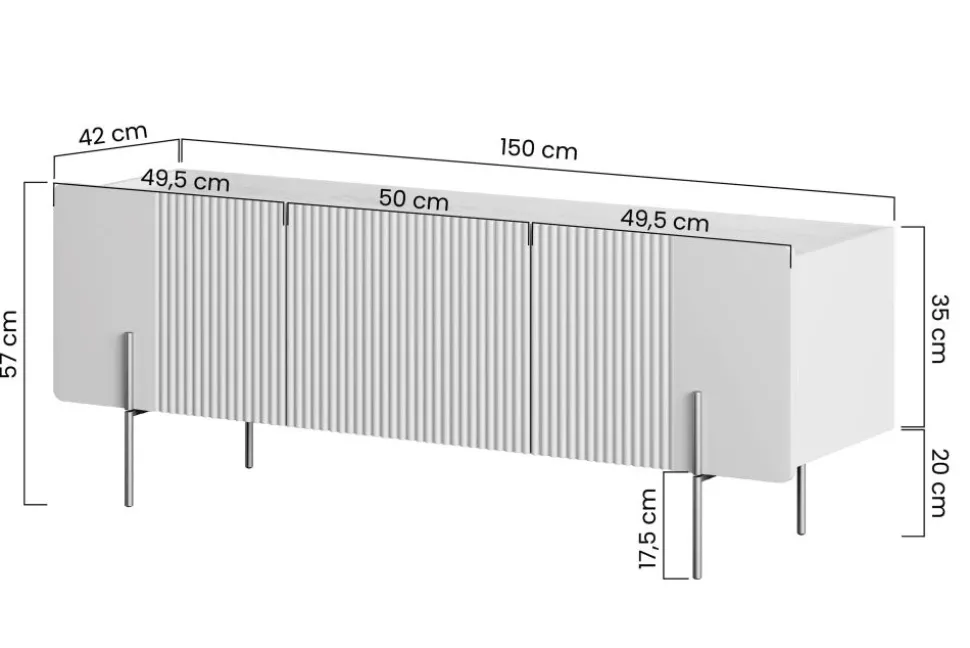 MALMI Szafka RTV 150 2D1SZ - czarny / złote nogi