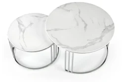 MERCURY 2 zestaw 2 ław, stelaż - srebrny, szkło - biały marmur (1p=1szt)1 sztuka