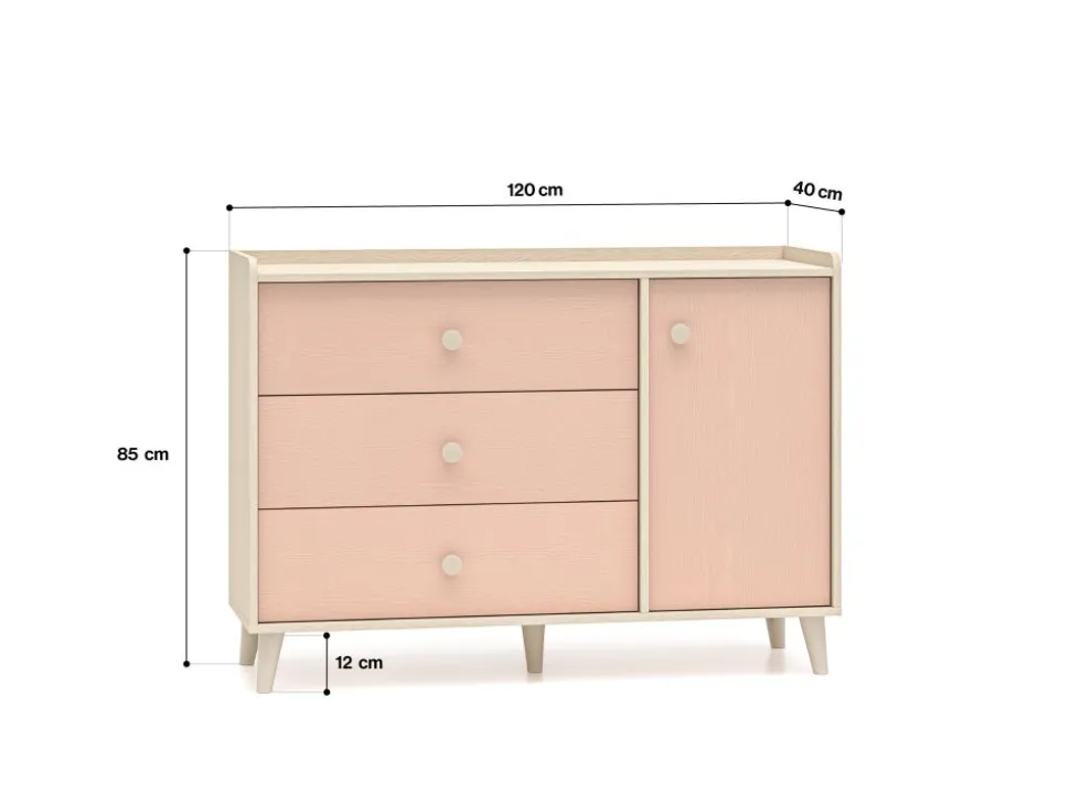 Mevel 05 Piasek pustyni/Millennial pink - komoda 1D3S