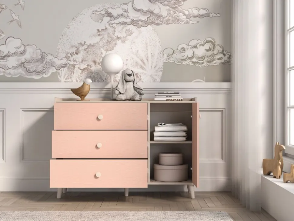 Mevel 05 Piasek pustyni/Millennial pink - komoda 1D3S