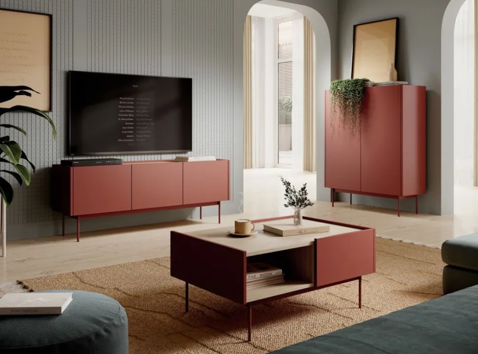 Minimalistyczna komoda z szafkami Colour ceramiczny czerwony