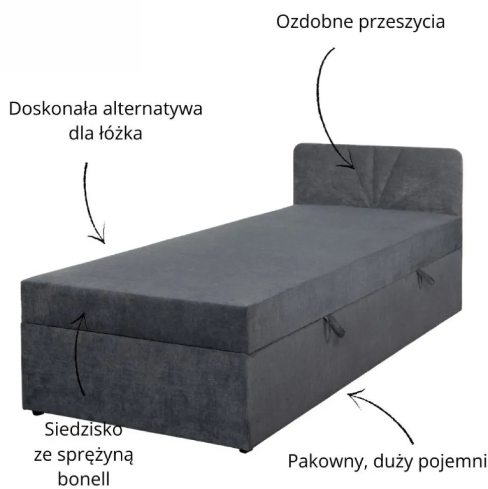Młodzieżowy tapczan 90x200 z pojemnikiem Sun grafitowy