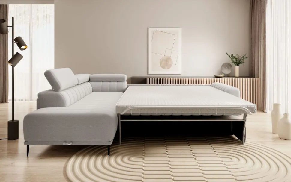 Narożnik z funkcją spania 140x197 i pojemnikiem lewostronny Gandi Corner Vouge 02 - piaskowy