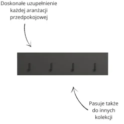 Nowoczesny wieszak ścienny z 4 czarnymi hakami Estaban