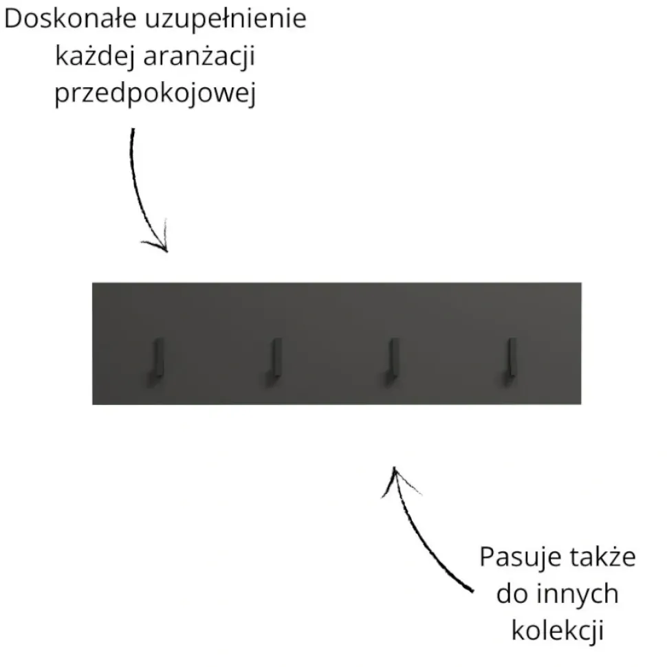 Nowoczesny wieszak ścienny z 4 czarnymi hakami Estaban