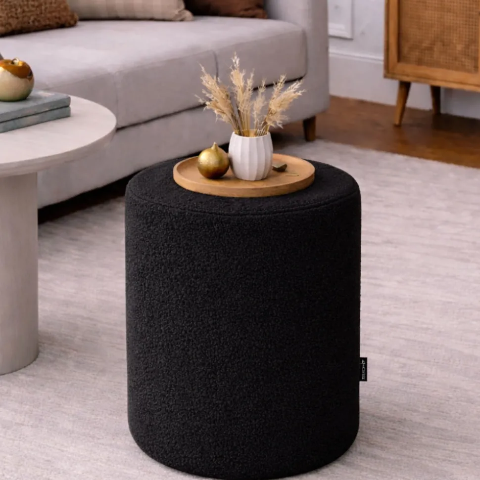 Okragła pufa baranek boucle czarna Hauss Roller Baloo 2082