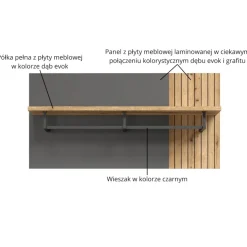 Panel wieszakowy Esteban 80 cm – nowoczesny panel z metalowym profilem i półką