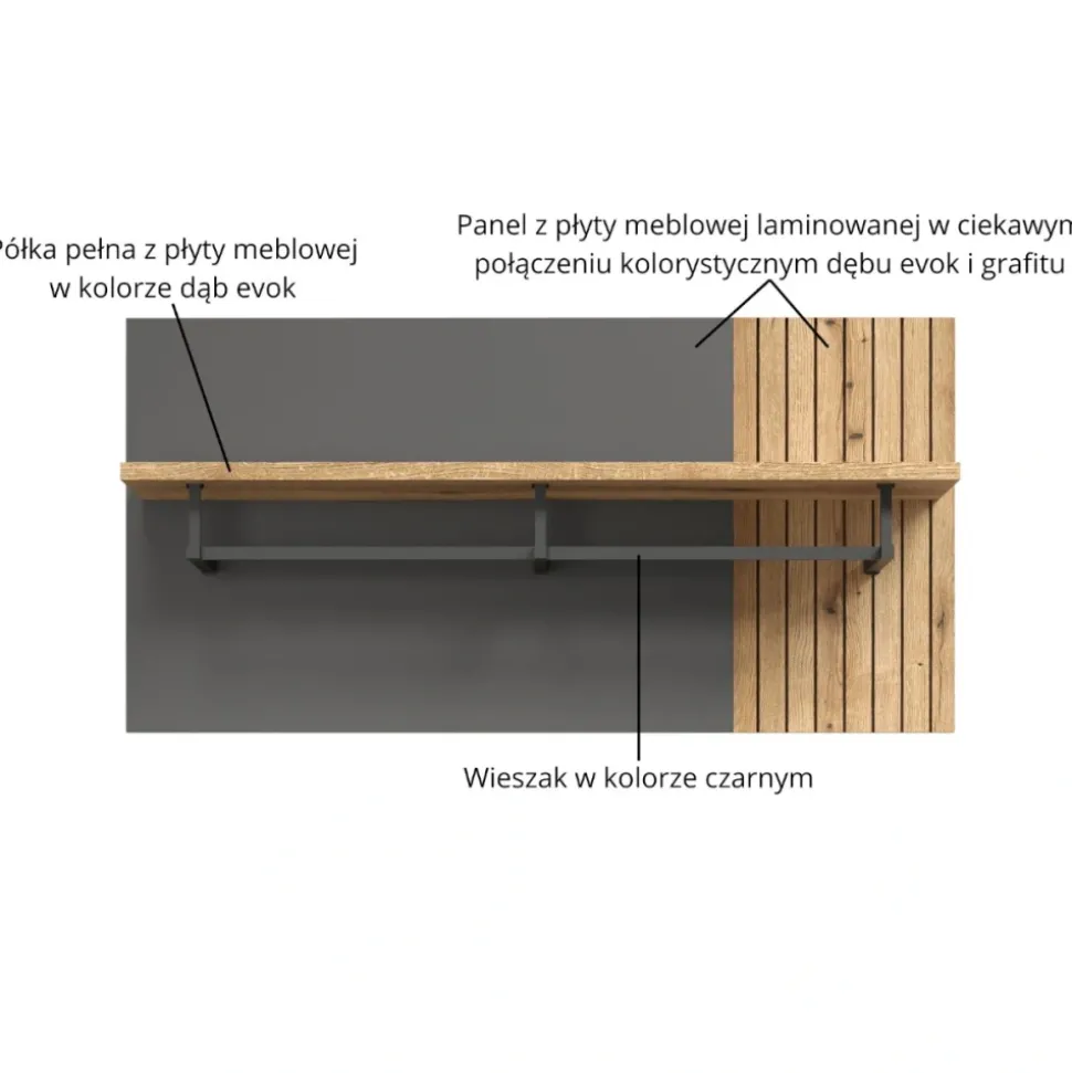 Panel wieszakowy Esteban 80 cm – nowoczesny panel z metalowym profilem i półką
