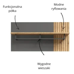 Panel wieszakowy Esteban 80 cm – nowoczesny panel z metalowym profilem i półką