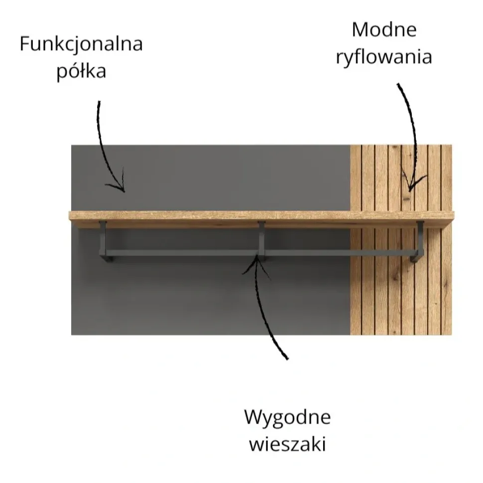 Panel wieszakowy Esteban 80 cm – nowoczesny panel z metalowym profilem i półką