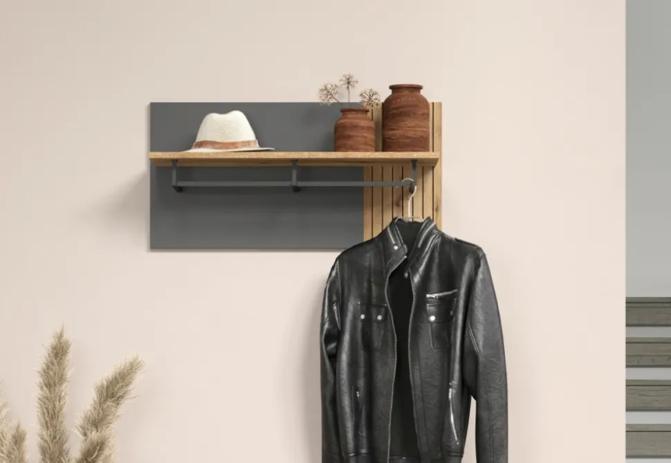 Panel wieszakowy Esteban 80 cm – nowoczesny panel z metalowym profilem i półką