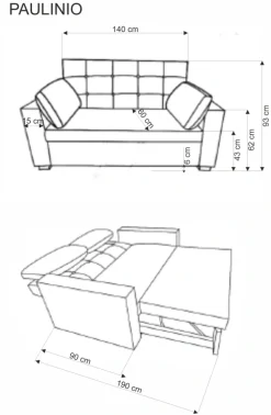 PAULINIO sofa rozkładana, popielaty (2p=1szt)1 sztuka