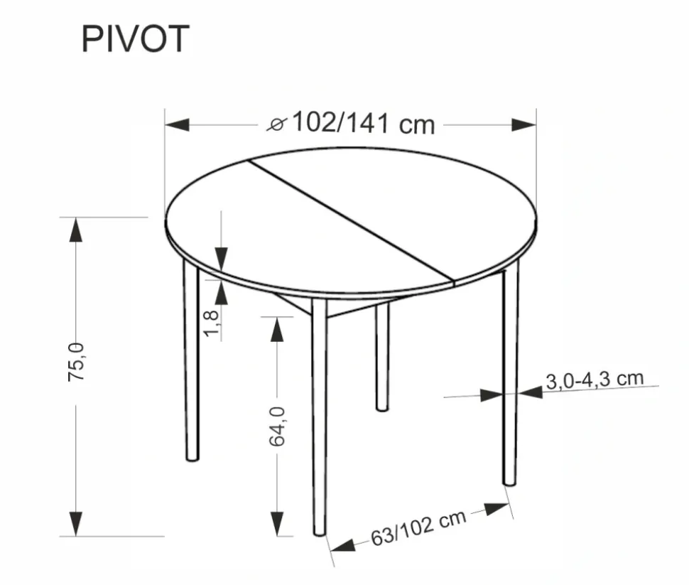 PIVOT stół rozkładany 102-142x102x75 cm, blat - dąb artisan, nogi - czarny (1p=1szt)1 sztuka