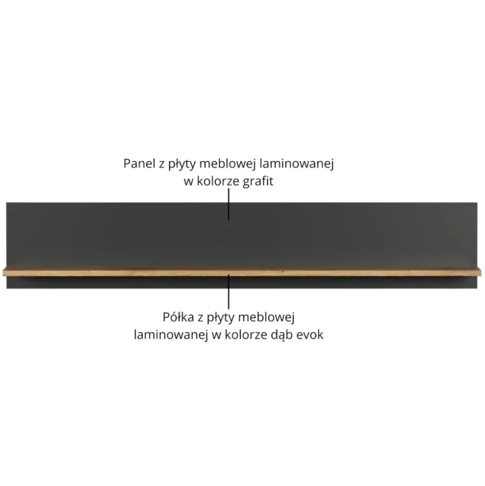 Półka Esteban 150 cm – nowoczesna półka ścienna grafit/dąb evok
