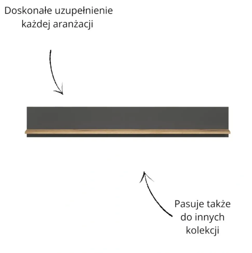 Półka Esteban 150 cm – nowoczesna półka ścienna grafit/dąb evok