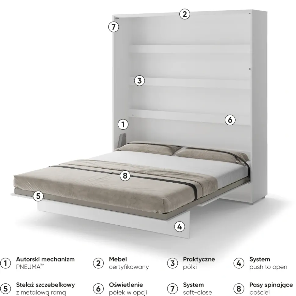 PÓŁKOTAPCZAN PIONOWY BIAŁY BC-13 BED CONCEPT Lenart