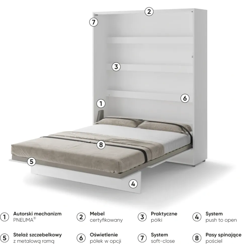 PÓŁKOTAPCZAN PIONOWY BIAŁY POŁYSK BC-12 BED CONCEPT Lenart