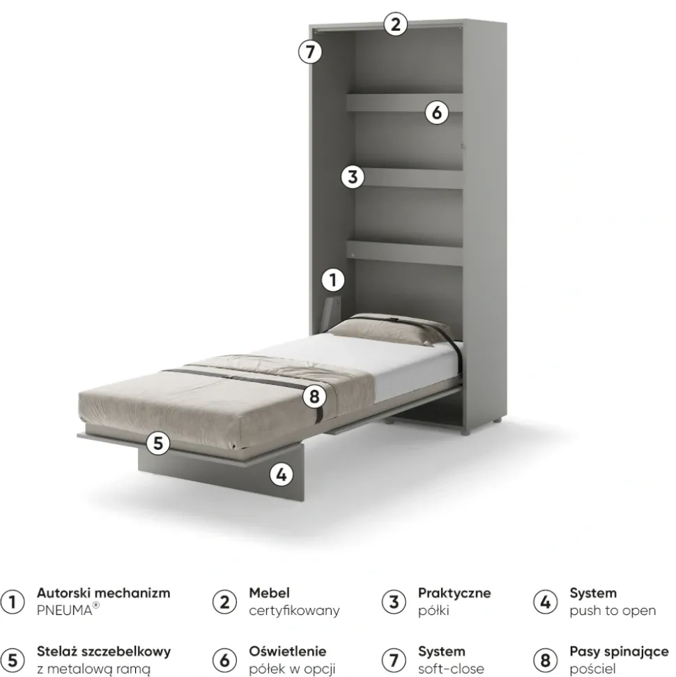 PÓŁKOTAPCZAN PIONOWY SZARY BC-03 BED CONCEPT Lenart