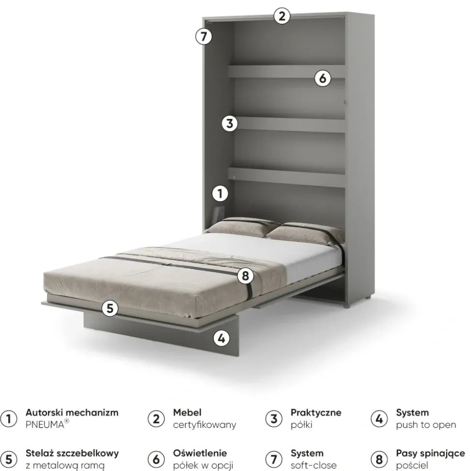 PÓŁKOTAPCZAN PIONOWY SZARY BC-02 BED CONCEPT Lenart