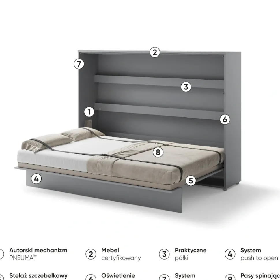 PÓŁKOTAPCZAN POZIOMY SZARY BC-04 BED CONCEPT Lenart