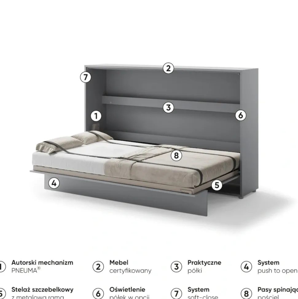 PÓŁKOTAPCZAN POZIOMY SZARY BC-05 BED CONCEPT Lenart