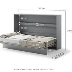 PÓŁKOTAPCZAN POZIOMY SZARY BC-05 BED CONCEPT Lenart