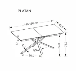 PLATAN stół rozkładany, biały marmur / czarny (2p=1szt)1 sztuka