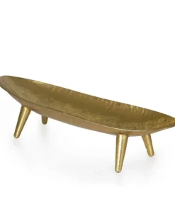 Półmisek podłużny w złotym kolorze o metalowym wykończeniu na czterech niskich nóżkach 47x10 cm