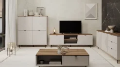 Przestronna szafa ryflowana EVO 4D kaszmir / dąb castello EO-11