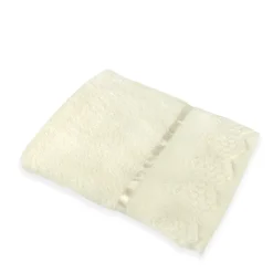 Ręcznik bawełniany 30x50cm z koronką i ozdobną tasiemką kremowy