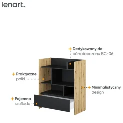 REGAŁ BC-25 DO PÓŁKOTAPCZANU CZARNY / DĄB ARTISAN 92x108 BED CONCEPT Lenart