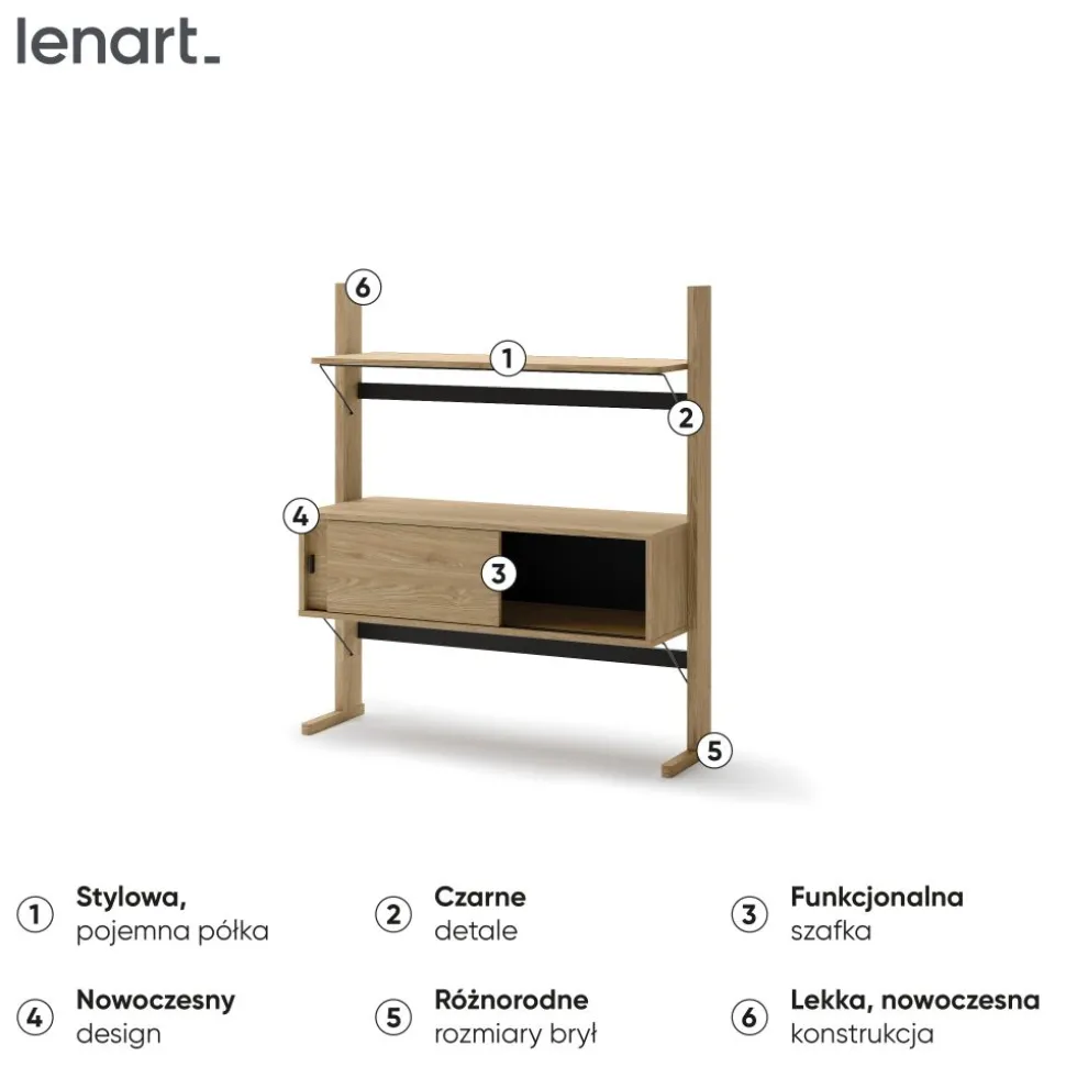Regał niski dwudrzwiowy 2d Lenart OLLIE OL-03 dąb olejowany+ czarny