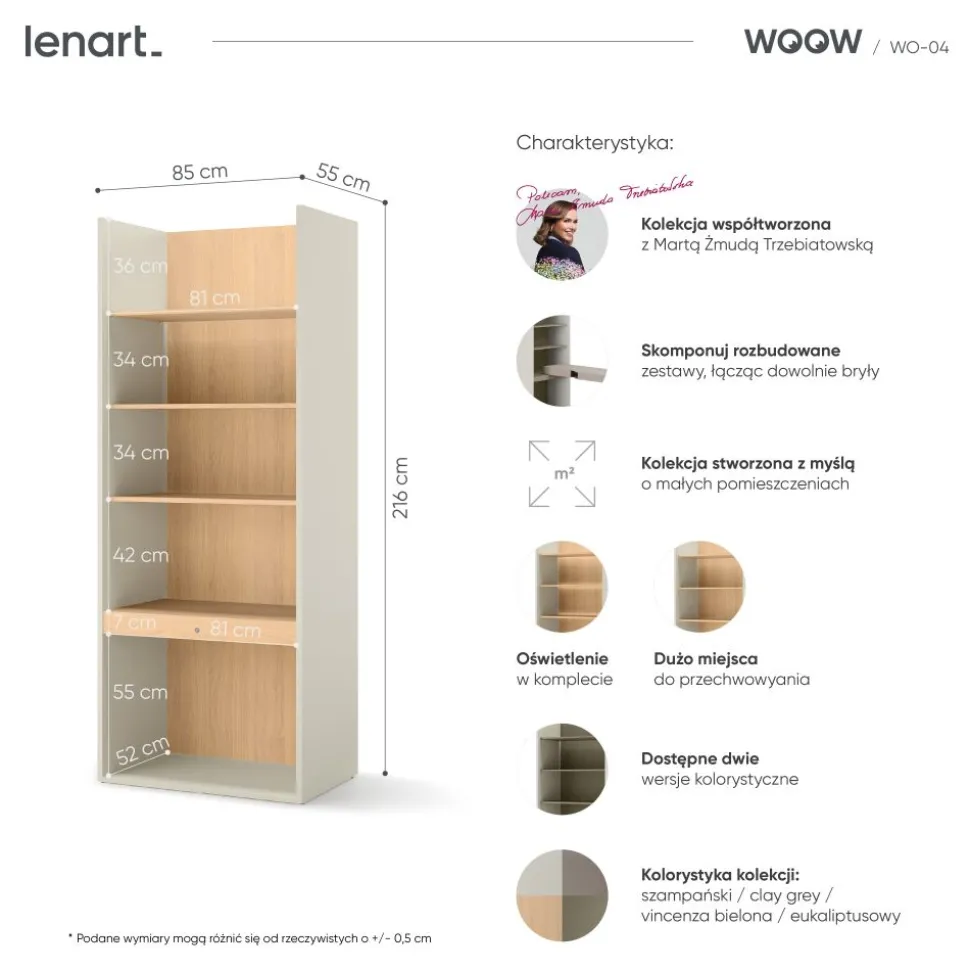 Regał otwarty z półkami WO-04 kolor szampański / dąb vincenza bielona