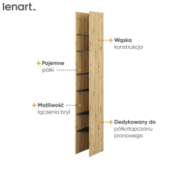 REGAŁ Z PÓŁKAMI BC-24 DO PÓŁKOTAPCZANU CZARNY / DĄB ARTISAN 27x218 BED CONCEPT Lenart