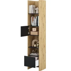 REGAŁ Z SZAFKĄ I PÓŁKAMI BC-23 DO PÓŁKOTAPCZANU CZARNY / DĄB ARTISAN 44x218 BED CONCEPT Lenart