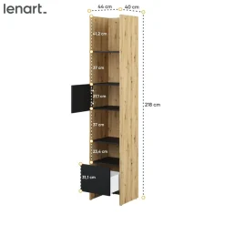 REGAŁ Z SZAFKĄ I PÓŁKAMI BC-23 DO PÓŁKOTAPCZANU CZARNY / DĄB ARTISAN 44x218 BED CONCEPT Lenart