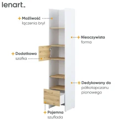 REGAŁ Z SZAFKĄ I PÓŁKAMI BC-23 DO PÓŁKOTAPCZANU DĄB ARTISAN / BIAŁY 44x218 BED CONCEPT Lenart