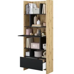REGAŁ Z SZAFKĄ I PÓŁKAMI BC-22 DO PÓŁKOTAPCZANU CZARNY / DĄB ARTISAN 84x218 BED CONCEPT Lenart