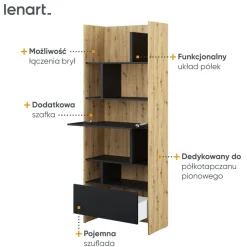 REGAŁ Z SZAFKĄ I PÓŁKAMI BC-22 DO PÓŁKOTAPCZANU CZARNY / DĄB ARTISAN 84x218 BED CONCEPT Lenart
