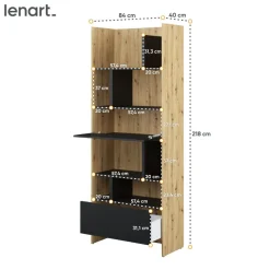 REGAŁ Z SZAFKĄ I PÓŁKAMI BC-22 DO PÓŁKOTAPCZANU CZARNY / DĄB ARTISAN 84x218 BED CONCEPT Lenart