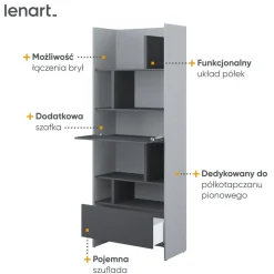REGAŁ Z SZAFKĄ I PÓŁKAMI BC-22 DO PÓŁKOTAPCZANU GRAFITOWY / SZARY 84x218 BED CONCEPT Lenart
