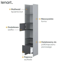 REGAŁ Z SZAFKĄ I PÓŁKAMI BC-23 DO PÓŁKOTAPCZANU GRAFITOWY / SZARY 44x218 BED CONCEPT Lenart