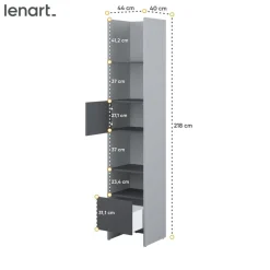 REGAŁ Z SZAFKĄ I PÓŁKAMI BC-23 DO PÓŁKOTAPCZANU GRAFITOWY / SZARY 44x218 BED CONCEPT Lenart